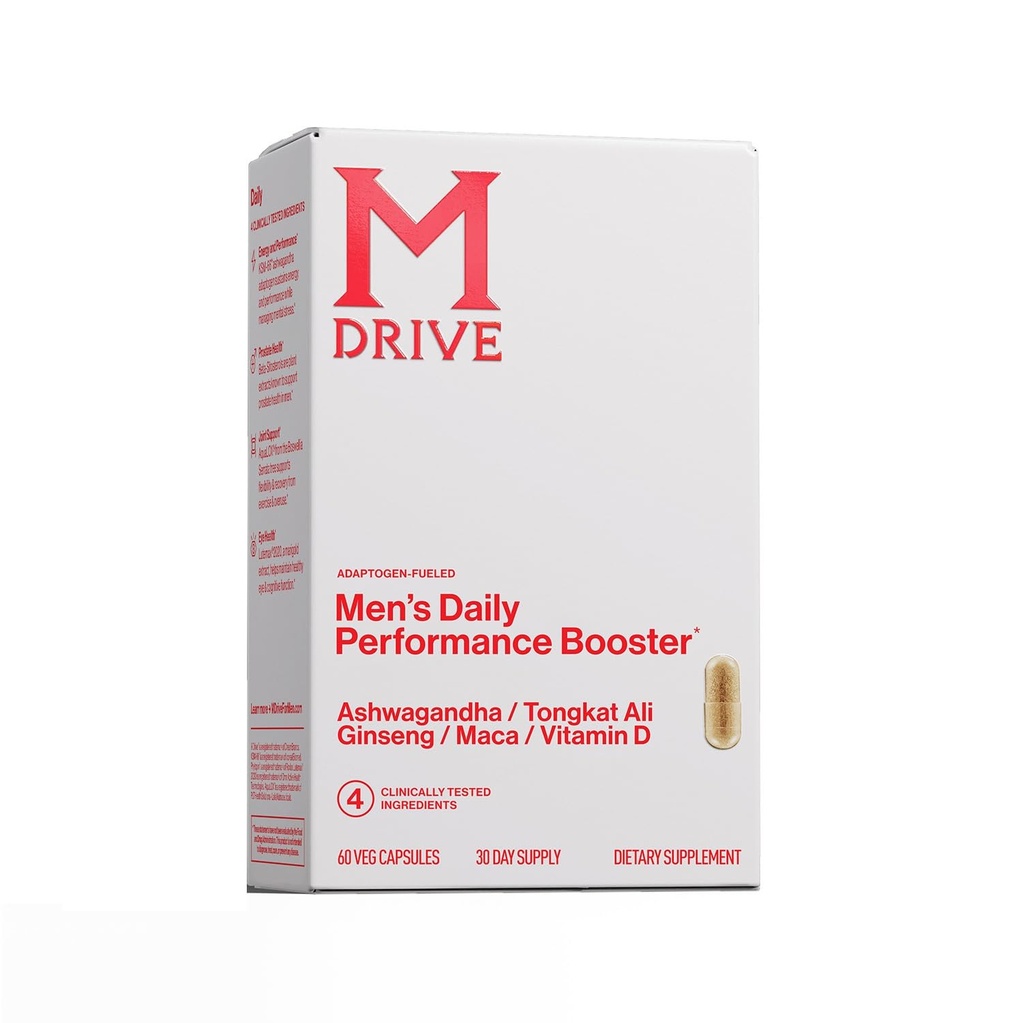 Mdrive Men's Daily Performance Complex Support Supplément pour hommes - Ashwaghanda, Tongkat Ali, Ginseng, Maca & Vitamine D, 60 capsules, 30 jours d'approvisionnement