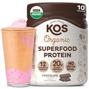 KOS Vegan Protein Powder, Chocolate USDA Organic - Mélange de protéines de pois à faible teneur en glucides, Superfood à base de plantes avec des vitamines et minéraux - Keto, Soy, sans gluten - Remplacement des repas pour les femmes et les hommes - 10 portions