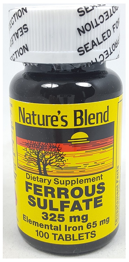 Nature`s Blend Ferrous Sulfate 325mg Tablets 100 Count Per Bottle - 3 Bottles