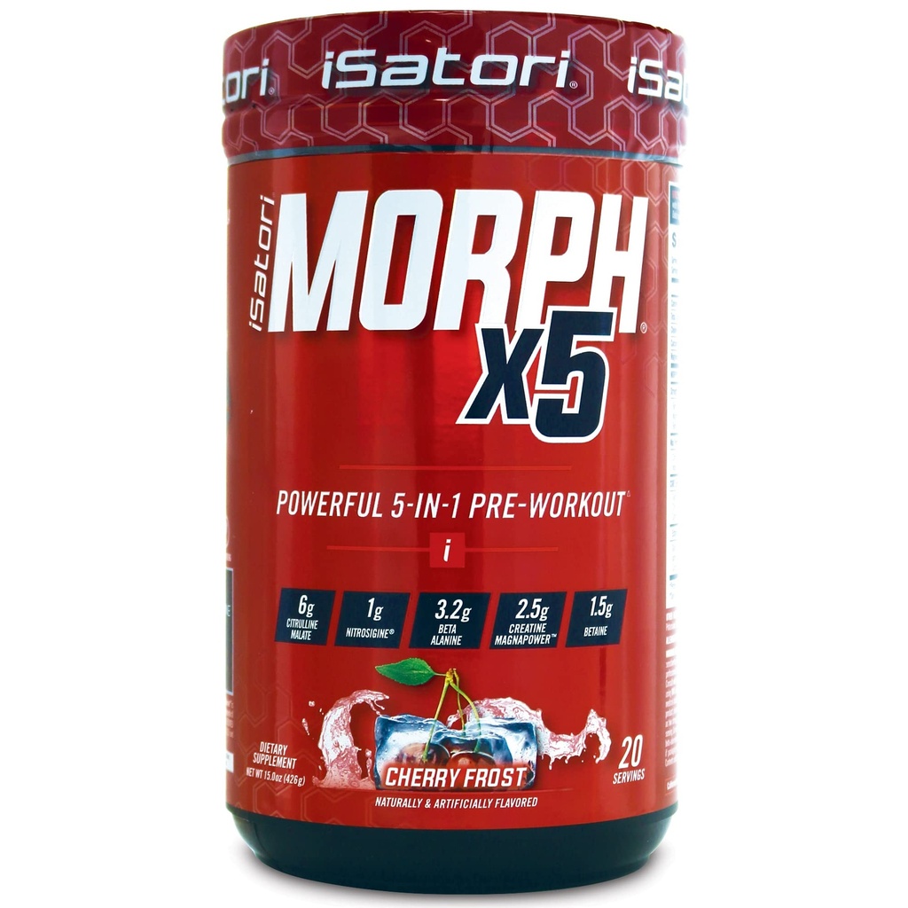 iSatori Morph X5 Pré-entraînement intense avec Beta Alanine, Creatine Magnapower, Citrulline Malate- Supplément à oxyde nitrique pour l'énergie, l'endurance et la force, Frost de cerise (20 portions)