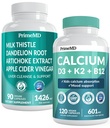 Calcium D3 K2 B12 (1pk) et supplément de soutien du foie (1pk) - Vitamines potentielles pour os, coeur, fonction hépatique et soutien immunitaire - Non-OGM, végétalien, sans gluten
