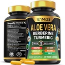 Aloe Vera Capsules Supplément - Formule 12in1 - Combiner avec Berberine, Turmeric, Ceylan Cinnamon, Banaba Leaf, Gymnema Sylvestre, Acai Berry, Bergamot, Ail, et plus - 120 Capsules
