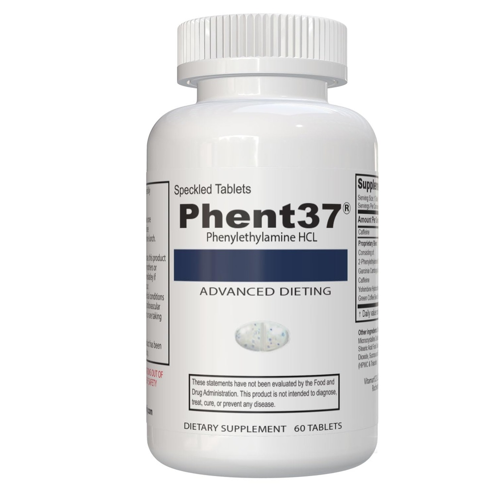 Phent37 (1 Bottle - 60 Tablets) phenylethylamine HCL - Advanced Dieting | Speckled Tablets - Dietary Supplement