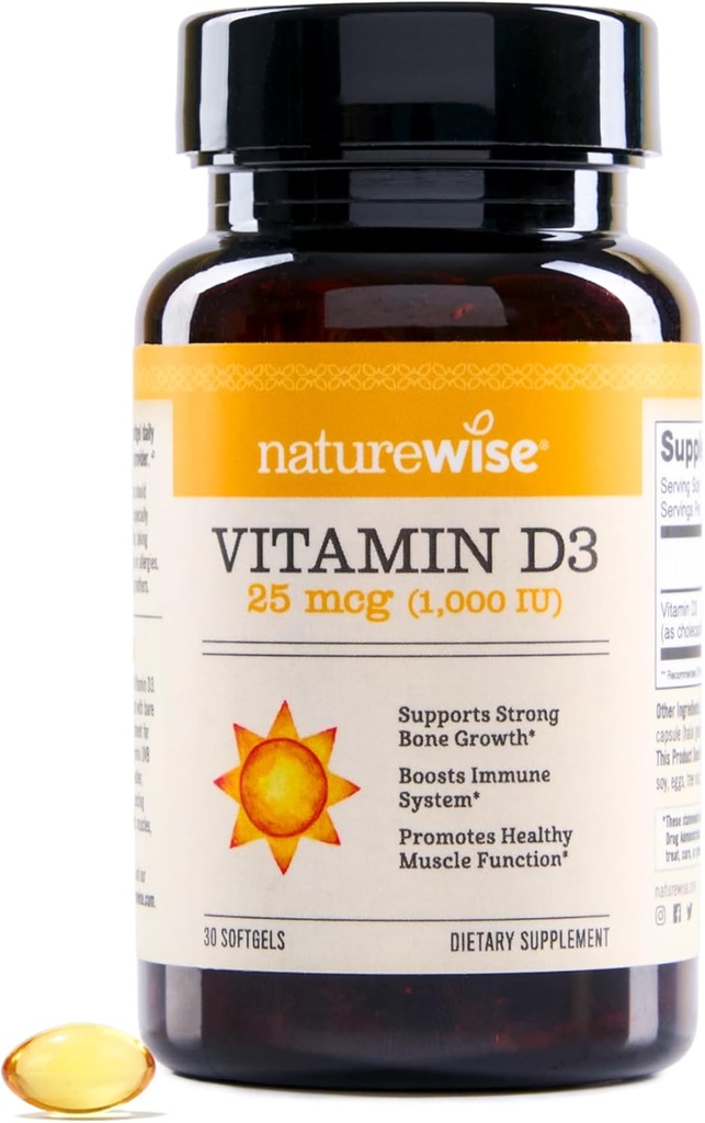 NatureWise Vitamin D3 1000iu (25 mcg) 30-Tage-Versorgung für Immununterstützung, Gesunde Muskelfunktion und Knochengesundheit - Non-GMO, Glutenfrei in Bio Extra Virgin Olivenöl, (Mini Softgel), 30 Count