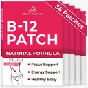 B12 Patches (Pack von 36) - 100% Natürliche Vitamin-Patches für Damen, Energie, Fokus & Body Support, Selbstklebende transparente Patches - Erweiterte Formel