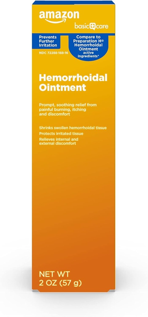 Soins de base Onguent hémorroïde, traitement hémorroïde, soulagement de la douleur, soulagement de la brûlure, démangeaisons et malaise, 2 onces (paquet de 1)