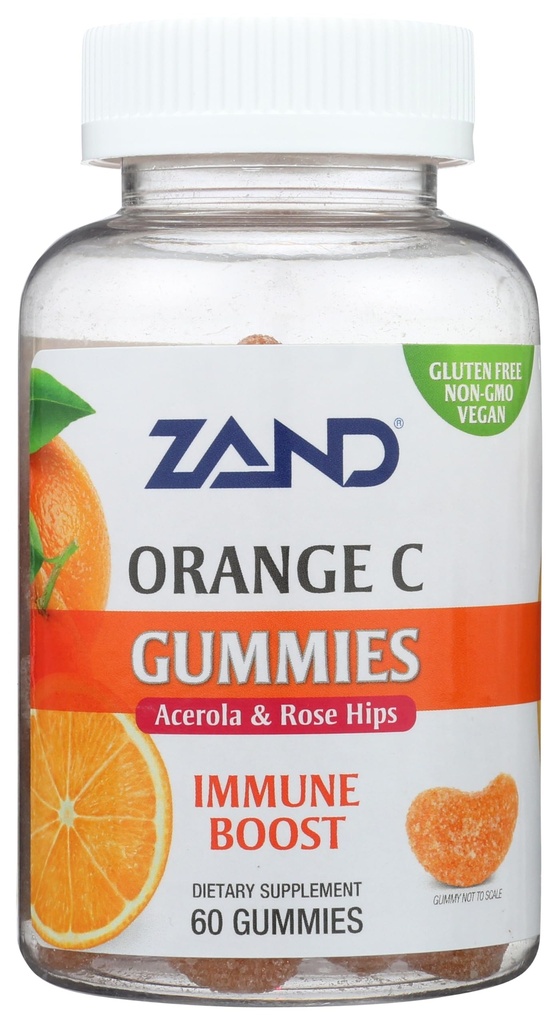 ZAND Immunity Orange Vitamine C Gommies, complément de soutien pour le bien-être et l'immunité, vitamine C à croquer avec bioflavonoïdes de citrus, rose HIPS et acérola, végétalien, sans gluten, garantie de 60 jours, 30 portions