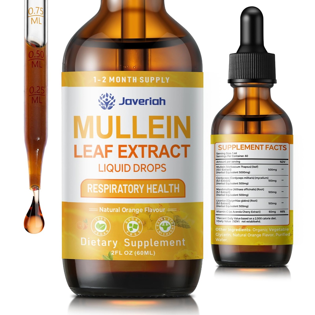 Mullein Drops for Lungs Cleanse - Cordyceps, Marshmallow Root & Licorice Root Extract, Respiratory Herbal Supplement with Mullein Leaf Extract for Immune Support & Bronchial Cleanse, 2 Fl Oz