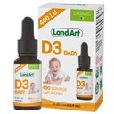 Land Art - Certified Organic Vitamin D3 Drops Baby – 400 IU pro Tropfen – 490 Servierungen – unterstützt Knochen & Zähne Entwicklung – Vitamin D Tropfen für Kleinkinder – GMO-frei - Glutenfrei – 0,45 fl oz