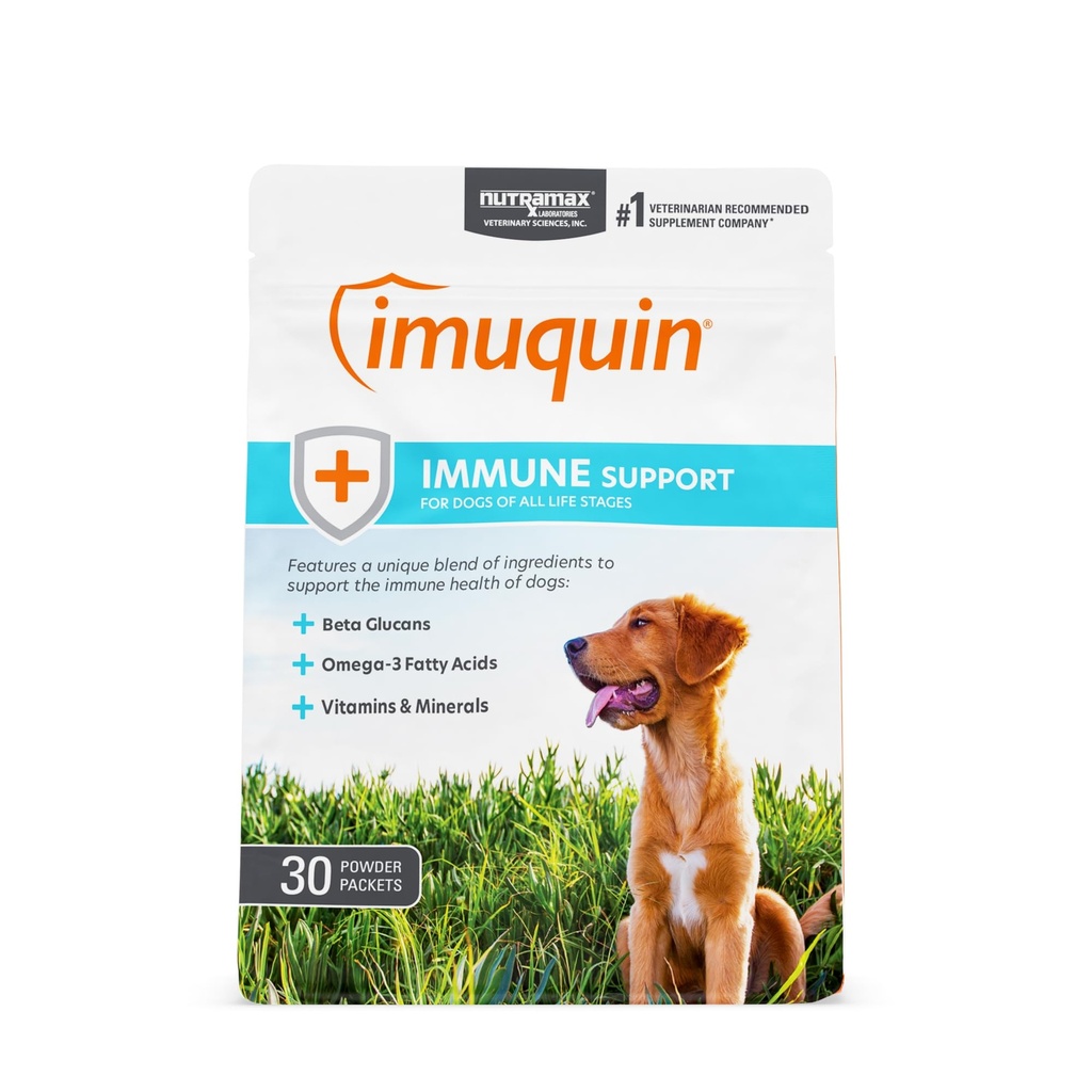 Nutramax Laboratoires Nutramax Imuquin Immune Supplément Santé Poudre pour chiens, avec bêta Glucans, lipides marins, vitamines et minéraux, 30 paquets, Version mise à jour