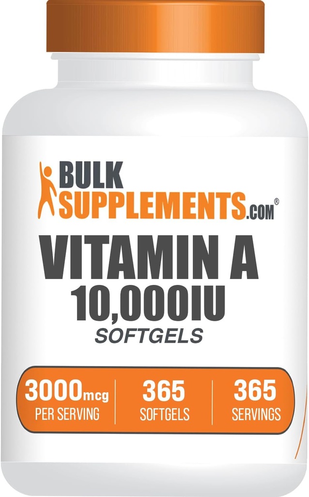 BulkSupplements.com Vitamin A 10000 IU Softgels - als Retinyl Palmitate, Vitamin A Supplement - für Augen- und Immununterstützung, Glutenfrei, 1 Softgel pro Servierung, 365 Zähler (Pack von 1)