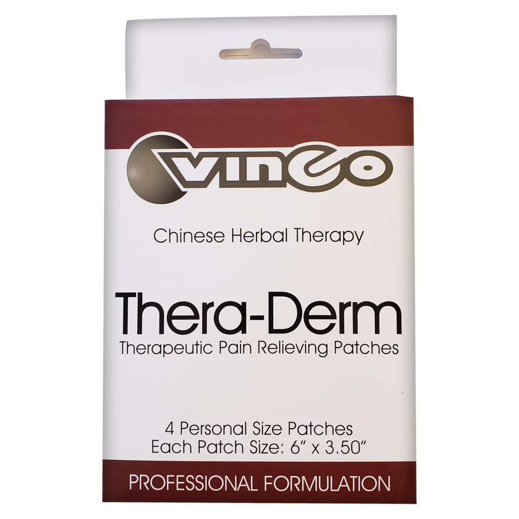 Vinco Inc – Thera-Derm 4 Pack Herbal Adhesive Patches for Muscular & Joint Support | (6″ x 3.25″) | Eases Discomfort & Supports Recovery | Herbal Topical Formula for Wellness