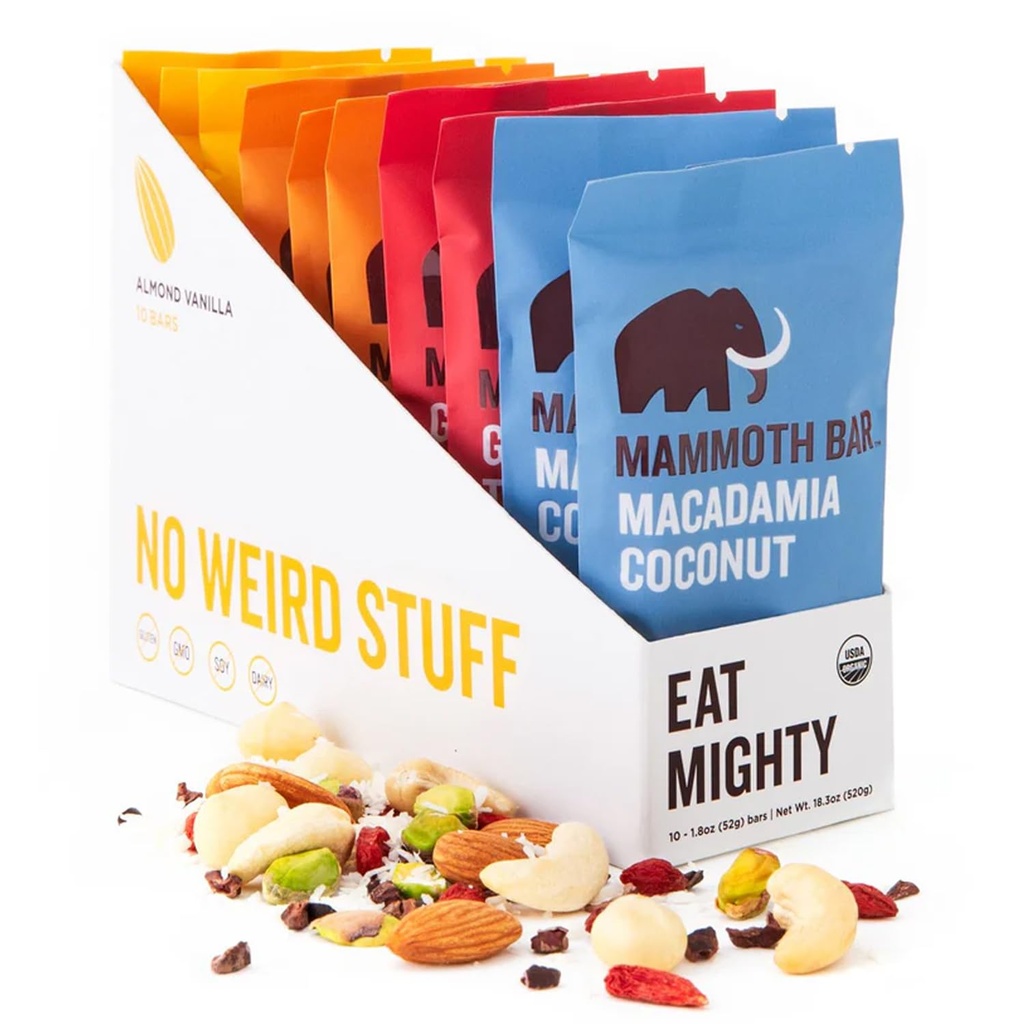 Mammoth Bar Variety Pack – 10 Bio Protein Bars – Prebiotic • Paleo • Glutenfrei • Eiweiß • GMO Free • Rohe • Premium Nuts
