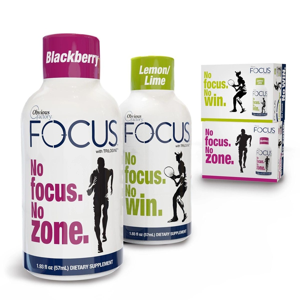 Focus Shots avec Trilogine, Stay Sharp, Zero Sugar Energy Boost, Variety Pack, 24 Comte (1,93 fl oz), Blackberry, Lemon Lime Saveurs