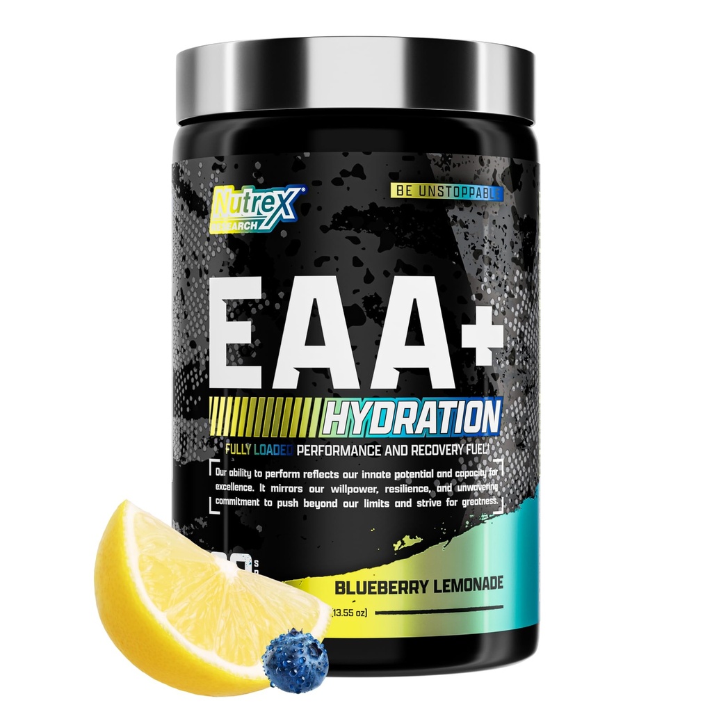 Nutrex Forschung EAA Hydration | EAAs + BCAA Pulver | Muskelrückgewinnung, Stärke, Muskelaufbau, Endurance | 8G Essential Amino Acids + Elektrolyte | Blueberry Lemonade 30 Servietten
