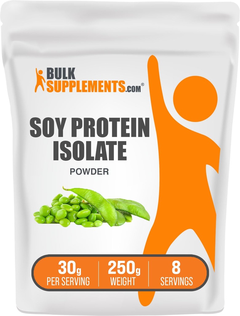 BulkSupplements.com Poudre isolate de protéines de soja - Poudre de protéines végétales, non aromatisée - Sans gluten et pur, 30g par portion, 250g (8,8 oz) (paquet de 1)