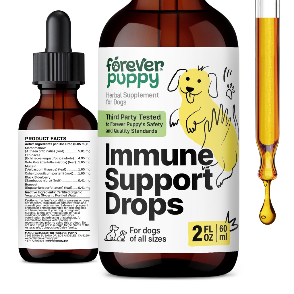 Immune Support for Dogs - Herbal Immune Drops for Dogs of Large Medium Small Breeds - Immune Health Support w/Echinacea, Elderberry & Mullein Leaf - Immunity Dog Food Supplements for Happy Pets 2 oz