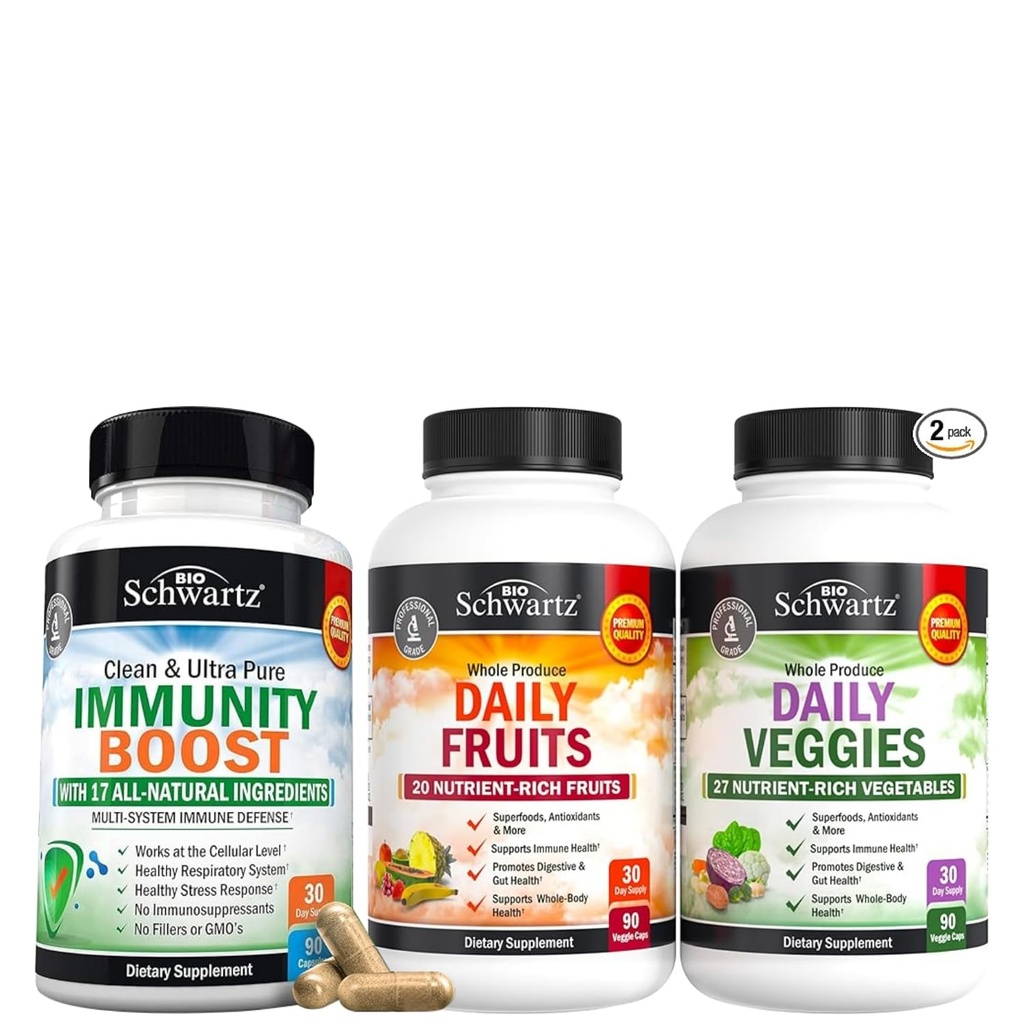 BioSchwartz Daily Fruits and Veggies Supplement für Damen und Herren (1 Monat Versorgung) Plus 17 in 1 Immununterstützungsergänzung mit Antioxidantien (1 Monat Versorgung)