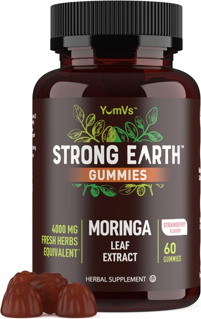 Starke Erde - Moringa Gummies 400mg - Super-Food-Grüns-Ergänzung für Energie Boost - Natürliche Multi-Vitamin Moringa Oleifera Blatt Extrakt Gummy, 60 Ct - Tastier Than Pillen oder Kapseln