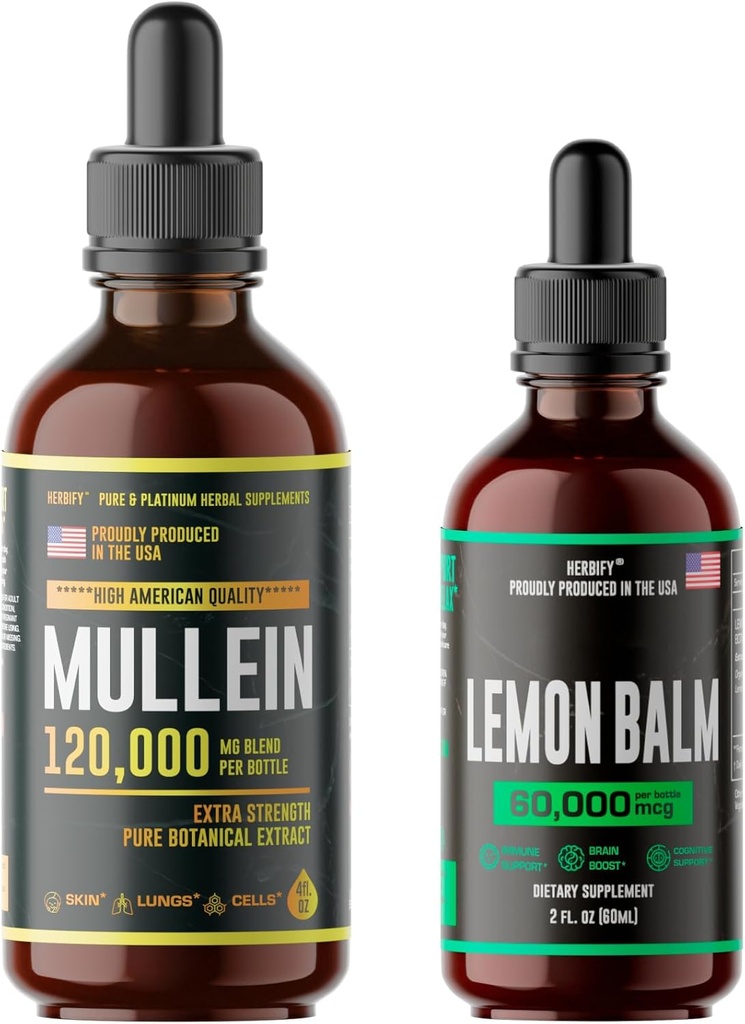 Herbify Bundle - Mullein Leaf Extract & Lemon Baume - Soutien respiratoire et soutien cérébral