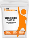 BulkSupplements.com Poudre de vitamine D3 - Cholecalciferol, 5000 UI - Sans gluten, 50mg (125mg de vitamine D3) par portion, 100g (3,5 oz) (paquet de 1)