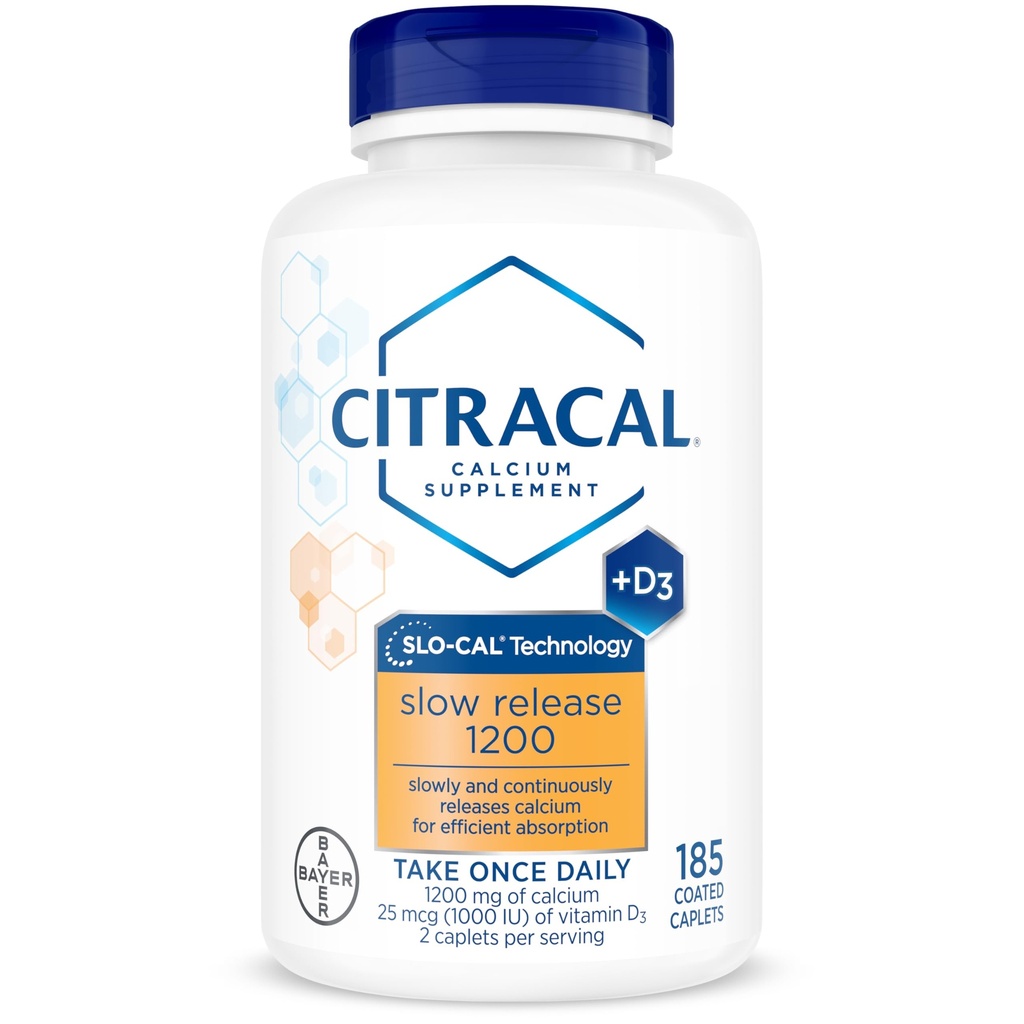 Citracal Slow Release- Kalzium 1200 mg mit Vitamin D3, Magnesium, Kalziumergänzung, Knochengesundheit Unterstützung, Nehmen Sie einmal täglich Caplet, 185 Zähler