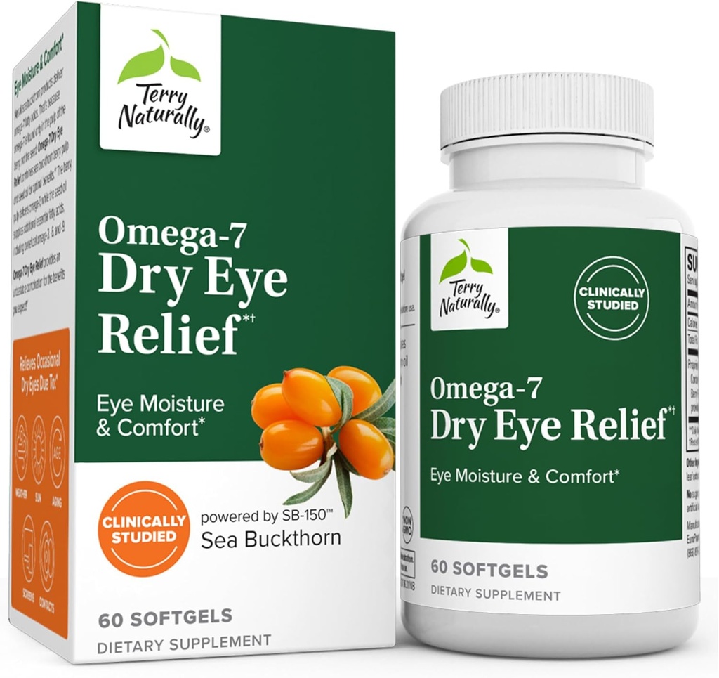 Terry Natürlich Omega-7 Dry Eye Relief - 60 Softgels - Eye Moisture & Comfort - Non-GMO, Glutenfrei - 60 Portionen