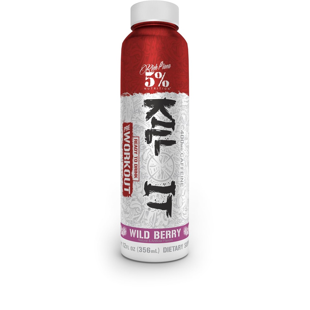 5% Nutrition Kill It Ready-to-Drink High Stim Pre Workout | 400mg Caffeine Energy Drink | Extreme Pump, Endurance, Focus & Hydration | Citrulline, Beta Alanine, Taurine | 1 Pack (Wild Berry)