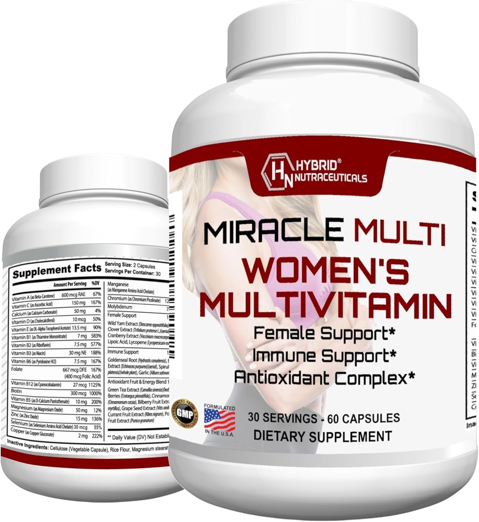 MiracleMulti Multivitamin für Damen - Weibliche Unterstützung Formel, Immununterstützung, Mineralien, Biotin, Antioxidantien & Superfoods Blend – 60 Kapseln