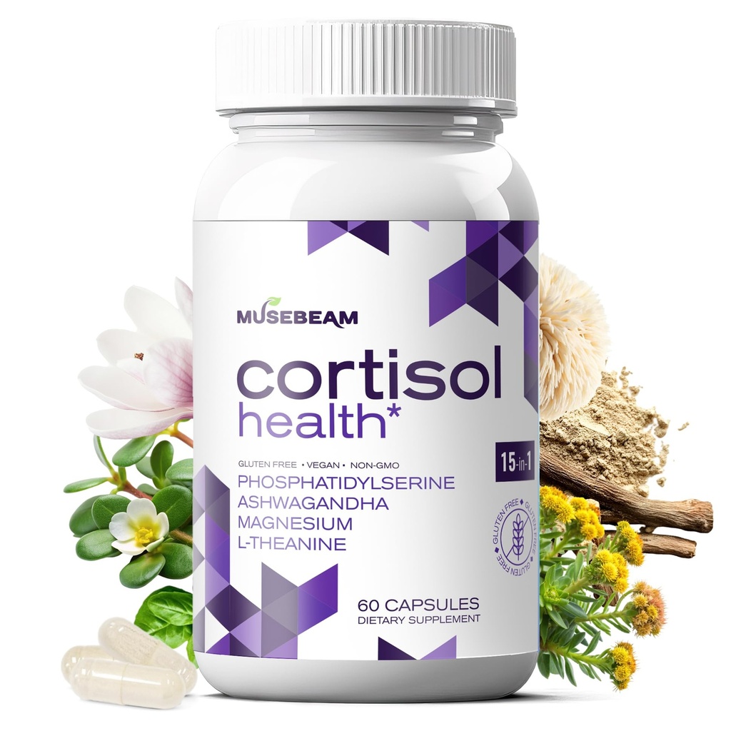 musebeam Cortisol Detox Supplement for Women Men - Control & Lowering Cortisol - Magnesium Ashwagandha High Cortisol Level Blocker Reducer - Balance Calm Stress Support Cleanse Adrenal Health