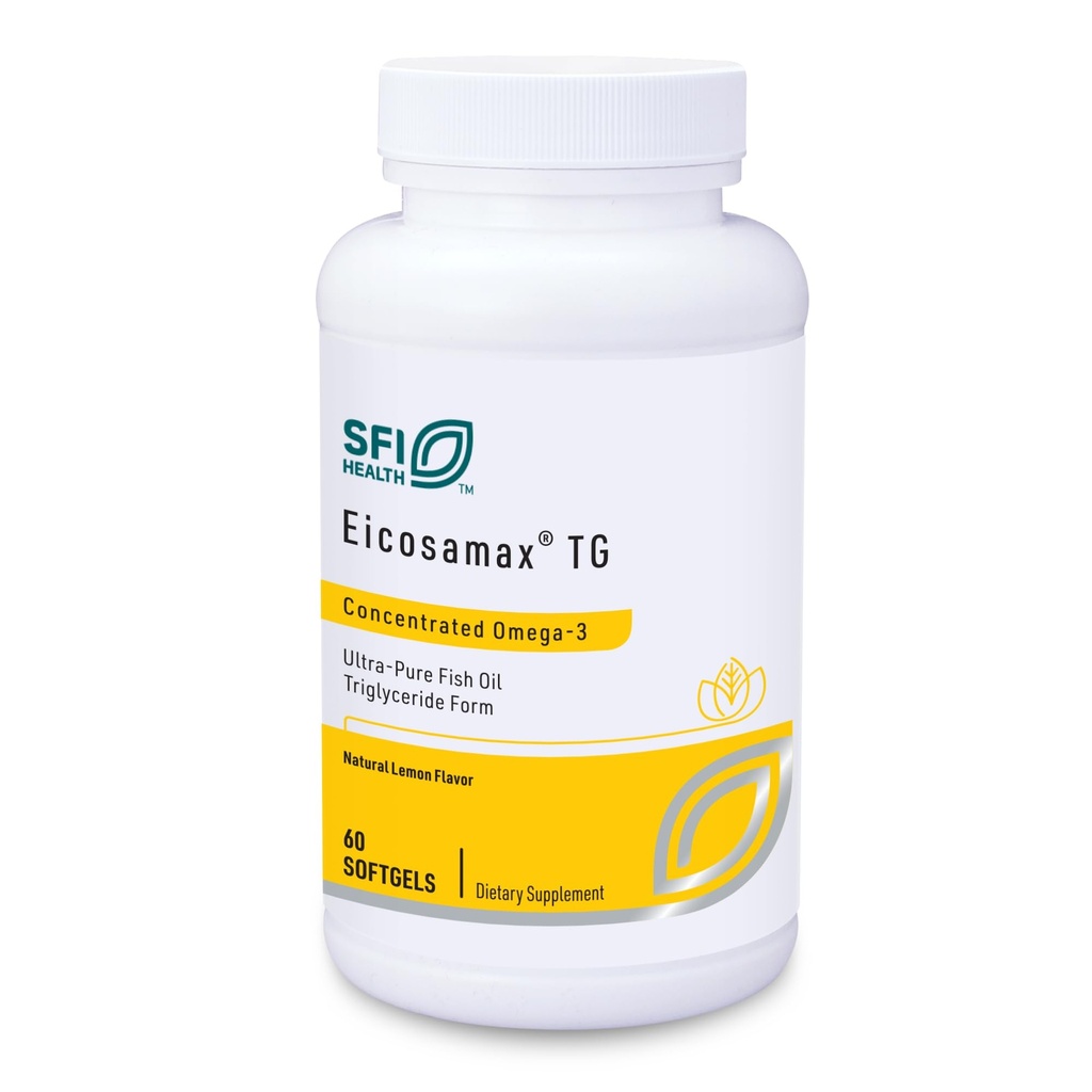 Klaire Labs SFI Santé Eicosamax TG Huile de poisson - Pilules d'huile de poisson ultra pure Oméga-3 avec EPA/DHA - Source durable - Saveur de citron naturelle pour pas de Burps ou d'arrière-goût de poisson (60 Softgels)
