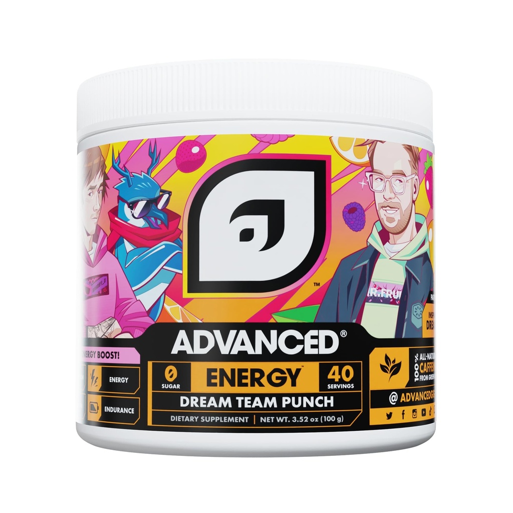 Advanced Energy - Energy Boosting Formula with Electrolytes for Hydration - L-Theanine to Combat Jitters - Sugar Free & Keto Friendly with No Artificial Colors - (40 Servings) (Dream Team Punch)