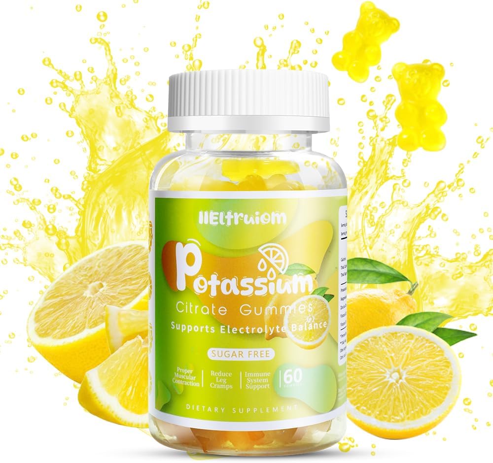 Kalium-Zitrat-Gummi, Kalium-Magnesium-Gummi-Gummi-Gummi-Gummi-Gummi-Gummi-Gummi-Gummi, 600mg Kalium-Ergänzung für Leg Cramps & Muskel, Magnesium-Glycinat-Gummi, kein Zucker