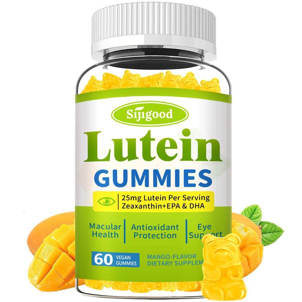 Lutein und Zeaxanthin ergänzt Gummie mit Astaxanthin & Bilberry Extrakt - Augen Vitamine mit Omega-3, Vitamine A, C, E, D3 & Zink für Vision Gesundheit - Zuckerfrei, Mango Flavor, 60 Graf
