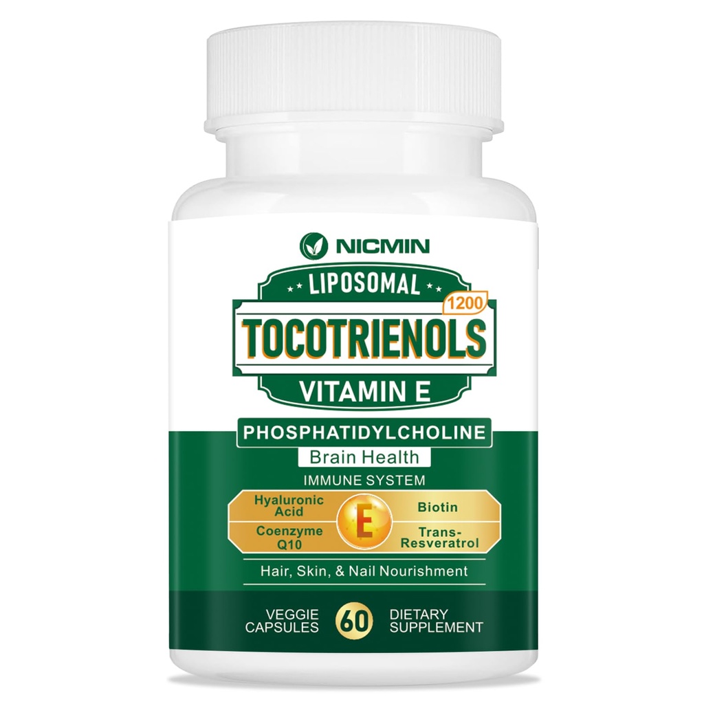 1200MG Vitamin E Tocotrienols Liposomal Tocotrienols Supplement mit Phosphatidylcholin, 95% Delta-Tocotrienole und 5% Gamma-Tocotrienole, hohe Absorption für Herz, Gehirnfunktion 60 Kapseln