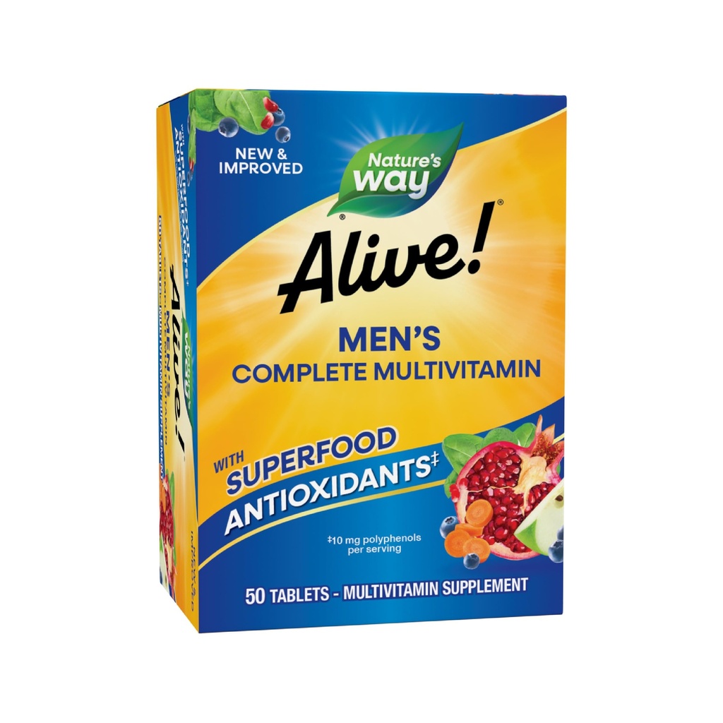 Nature's Way Alive! Men's Complete Multivitamin, unterstützt Energie Metabolismus & Muskelfunktion*, B-Vitamine, Glutenfrei, 50 Tabletten