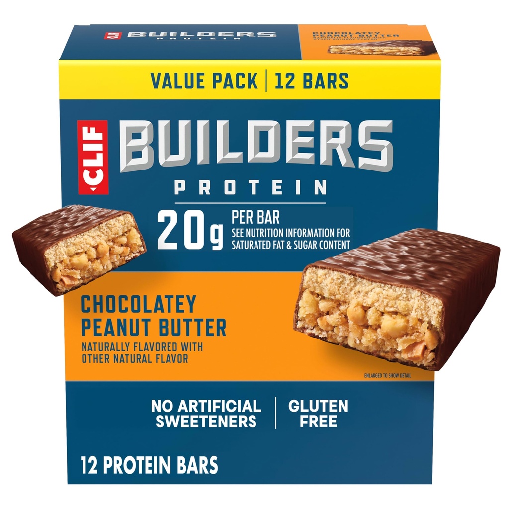 CLIF BUILDERS Protein Bars - Chocolate Peanut Butter Flavor - 20g Pflanzenbasiertes Protein - Glutenfrei - Non-GMO - Low Glycemic - Keine künstlichen Süßungsmittel - Wert Pack, 2.4 Unze (12 Count)