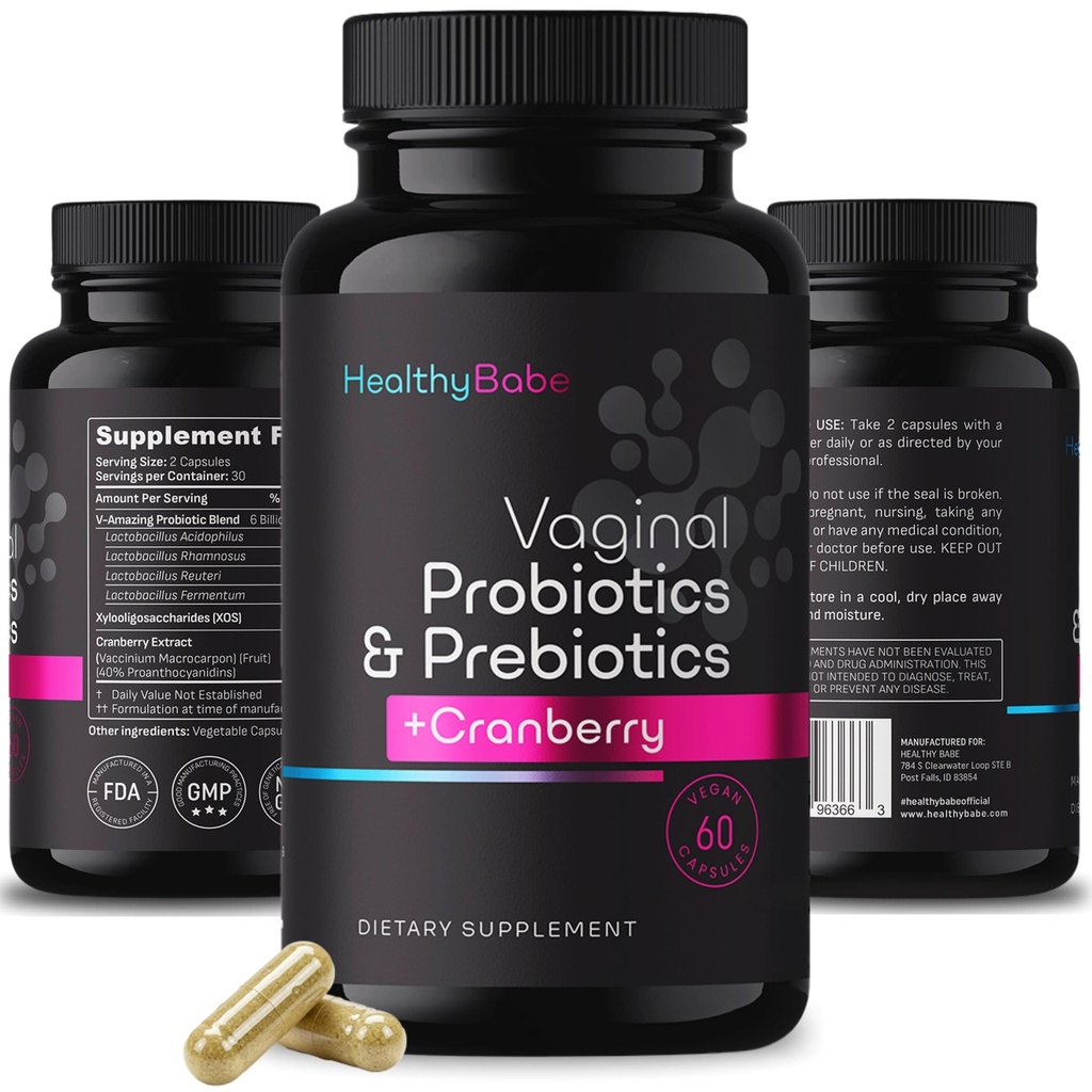 Gesunde Babe Vaginal Probiotika für Frauen + Präbiotika & Cranberry Pillen, pH Balance, Gesunde Odor, Hefe, Immununterstützung, Positive Microbiome Gesundheit, Frauen Acidophilus Probiotic, 60 Vegan Capsules