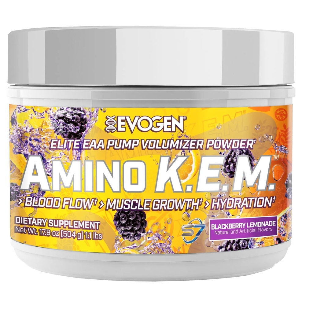 Evogen Amino K.E.M. - Volumisateur de pompe à poudre EAA & BCAA BCAAs Amino Acides Supplément pour le flux sanguin, la croissance musculaire et l'hydratation