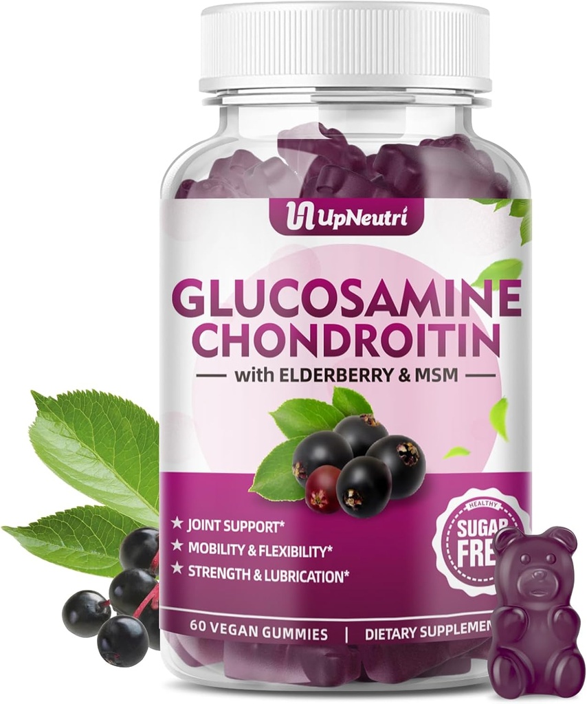 Glucosamine Chondroïtine Gummies Sans sucre, Extra Strength 1500mg Glucosamine avec Chondroïtine MSM & Turmeric, Supplément de soutien conjoint pour la santé conjointe des hommes et des femmes (60 comte (paquet de 1))