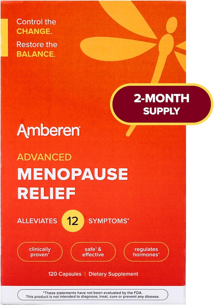 Amberen Menopause Supplement für Frauen, 120 Kapseln, Klinisch bewiesen, hilft Hormon Balance zu unterstützen, Hilft Relieve 12 Menopause Symptome: Hot Flashes, Nachtschwärmer, Mood Swings und mehr