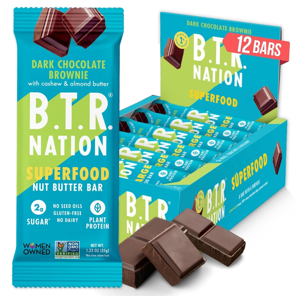 B.T.R Nation Keto Protein Bars, Plant Based Vegan - Dark Chocolate Superfood Bar | 12 Bars | Low Carb and Gluten Free, Free of Sugar Alcohols and Boosted with Powerful Superfoods
