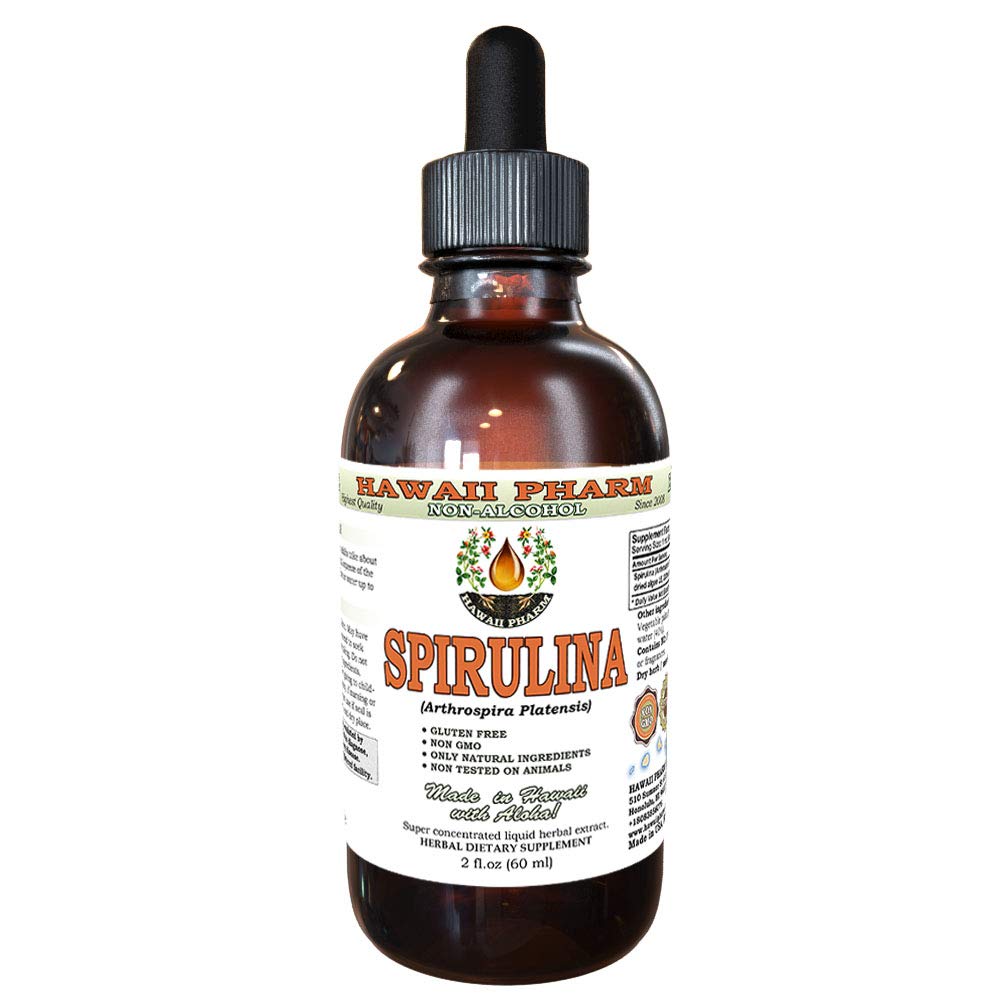 Spiruline Extrait liquide sans alcool, Spiruline biologique (Arthrospira platensis) Algae séché Glycérite supplément à base de plantes naturelles, Hawaii Pharm, États-Unis 2 fl.oz