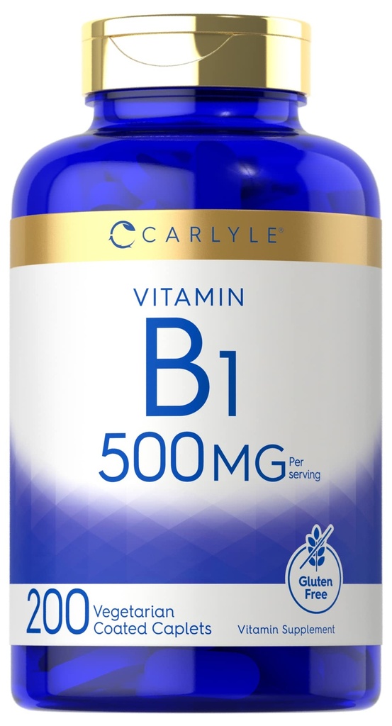 Carlyle Vitamin B1 500mg (Thiamine) | 200 Vegetarische Kapseln | Non-GMO und glutenfreie Ergänzung