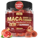 Maca Root Filled Gummies 2000mg für Frauen Männer | Sugar Free | Organic Black, Red, Yellow Maca Root Supplement Gummy Chews mit Ashwagandha Ginseng & Zink | Vegan, Non-GMO, Grapefruit Flavor, 60 Count