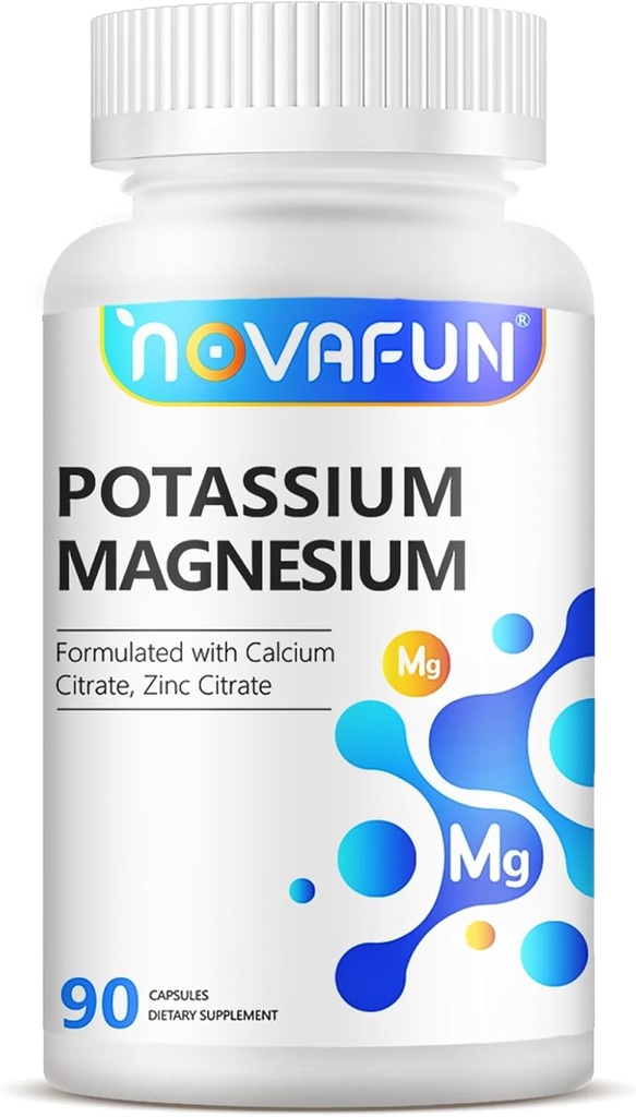 Kalium-Magnesium-Ergänzung mit Calcium Zink 1185mg, Hohe Potenzformel für Leg Cramps, Knochen & Muskel-Gesundheit, Non-GMO, Glutenfrei, Vegan, 90 Kapseln
