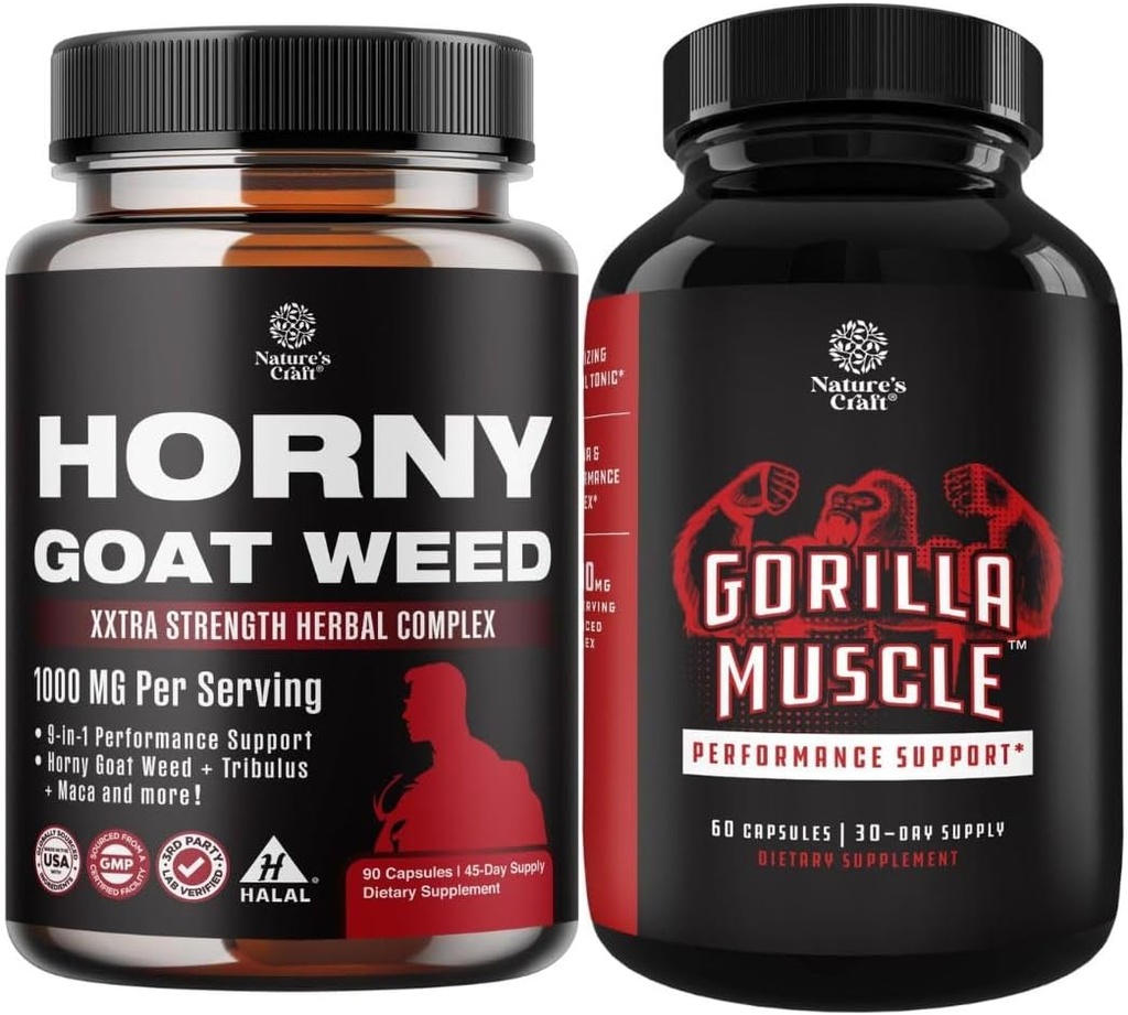 Bundle of Horny Goat Weed für männliche Verbesserung - Extra Stärke Horny Ziegen Unkraut für Männer und extra Stärke Testosteron Booster für Männer - Natürliche Testosteron Ergänzung