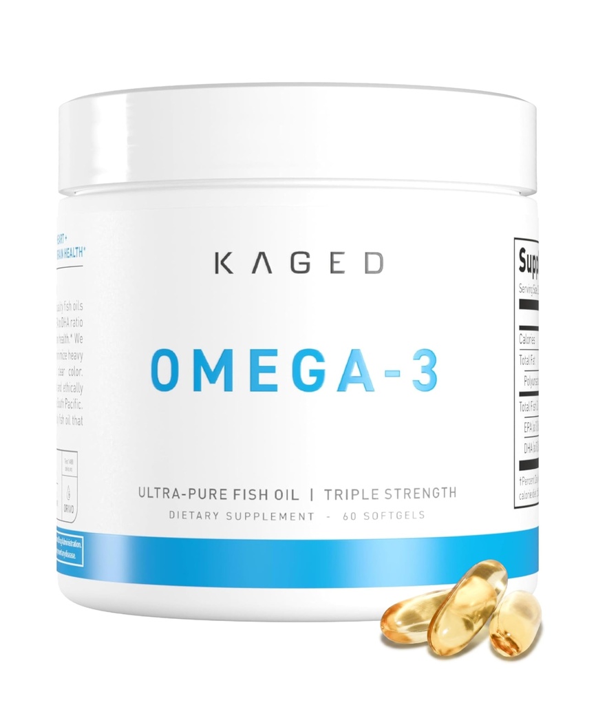 Supplément d'huile de poisson Omega 3, 3000mg Omega 3 acide gras avec EPA et DHA, ultra-pur, sans Burps de poisson, 60 pilules