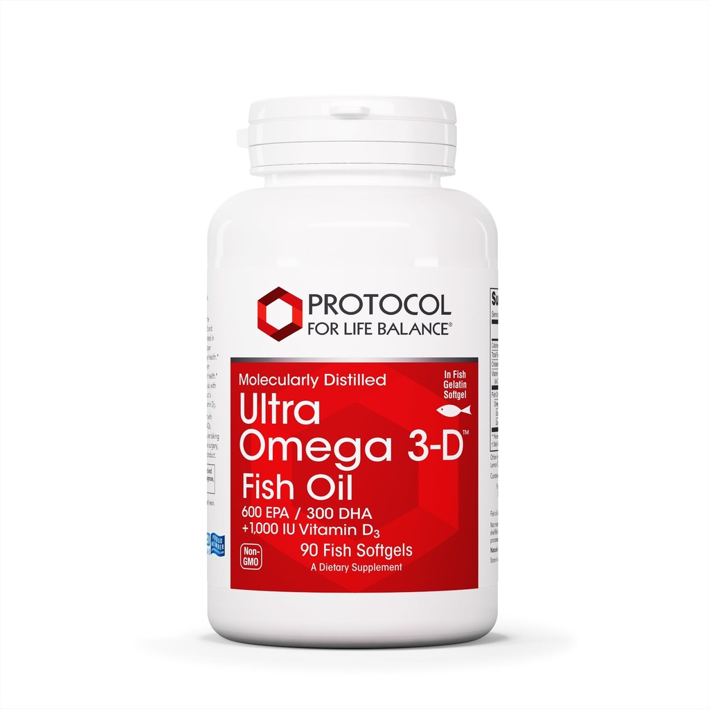 PROTOCOLE POUR LA BALANCE DE VIE Ultra Omega 3-D - 600mg EPA, 300mg DHA et 1000 UI Vitamine D3 - Huile de poisson pour le soutien du cerveau - Supplément Omega DHA EPA - Non-OGM et Halal - 90 Softgels