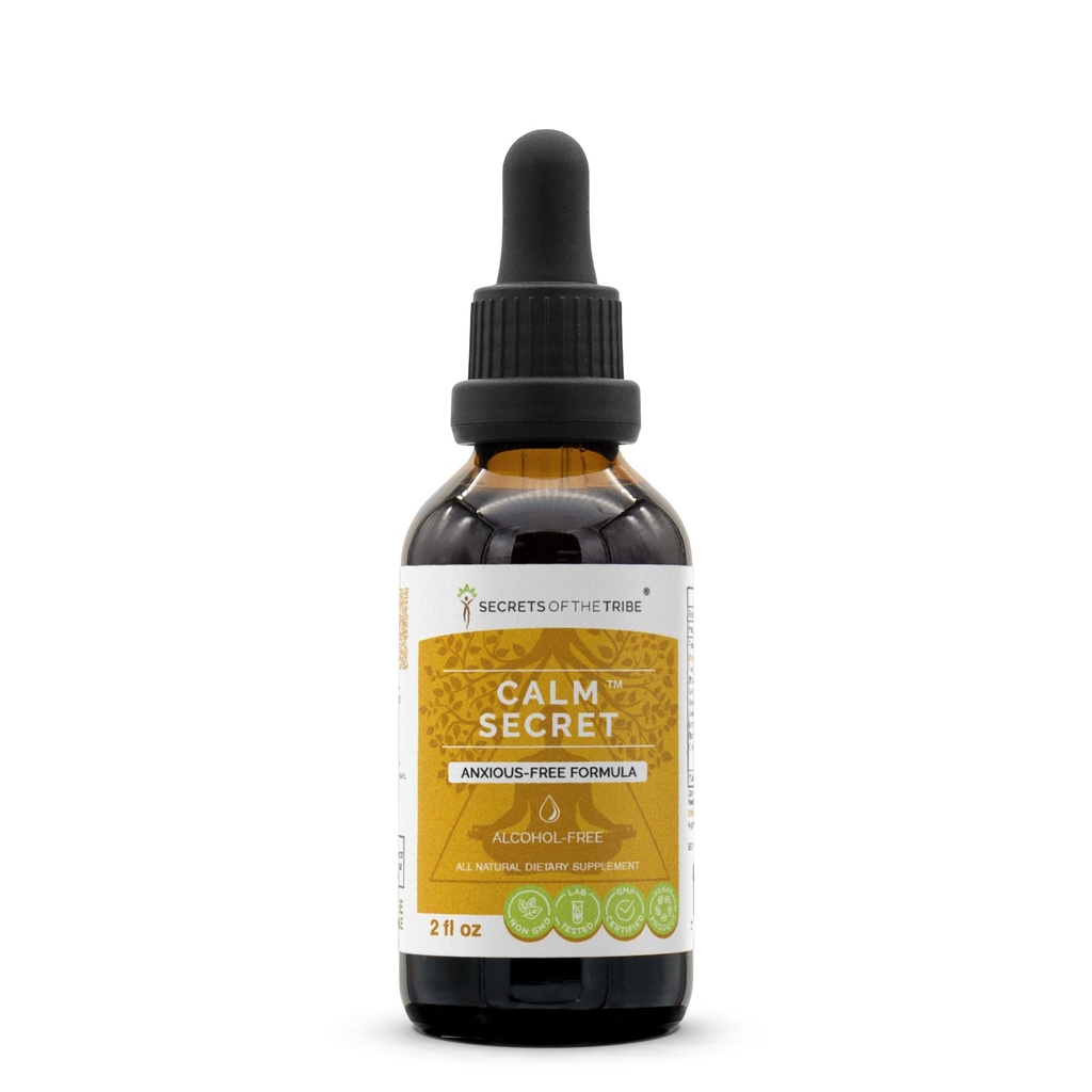 Secrets of the Tribe - Calm Secret, Herbal Supplement Blend Drops Alcohol-Free Liquid Extract, Anxious-Free Formula (2 fl oz)